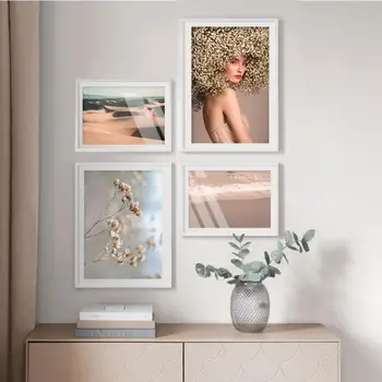 Estilo nórdico mulher e dente-de-leão cenário aquecido paisagem tela de pintura galeria de arte de parede imagem de pôsteres e impressões sala de estar