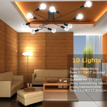 Moderno E27 LED de Teto, Iluminação do Candelabro 10 Cabeças de Sala e Quarto Lustres Casa dispositivos Elétricos de Iluminação da lâmpada vintage