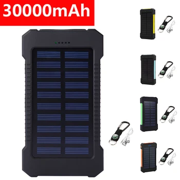 30000mAh Banco Energia Solar Impermeável Dual USB, Carregador Solar do DIODO emissor de Powerbank Externo Portátil Carregador de Bateria para Telefones Poverbank
