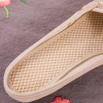 Yuan Chinês Bordado De Verão Casual Slides Mulheres De Linho, Chinelos De Quarto Chinês Bordado De Flores Plataforma Sandálias Flip-Flops Sapatos Fechados
