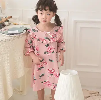 Algodão, camisolas bebê menina de Flor de impressão princesa dormir vestido de primavera-verão da nova babados homeclothes para crianças ws247
