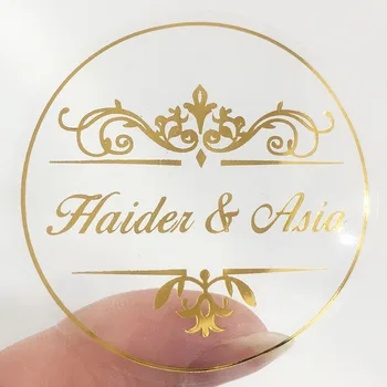 100pcs/Monte Folha de Ouro de Etiqueta Personalizada, Logotipo da empresa Pessoa de Ouro Adesivos de Casamento Personalizados de Adesivos de Ouro Para a Embalagem de Negócios da Folha