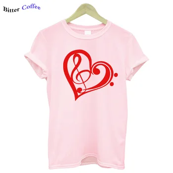 2019 Engraçado Mulheres T-shirt em forma de Coração de Música de Impressão de T-shirt Manga Curta-O-Pescoço Harajuku Camiseta Feminina Novidade Tee Tops