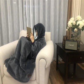 Oversized Capuz Cobertor Com Mangas Do Casaco De Inverno Fleece Hoody Mulheres Bolso Do Sexo Feminino Com Capuz Suor