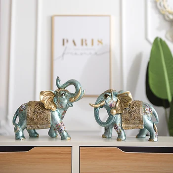 Armário de TV decoração de casa, decoração de sala de estar pequena artesanato Europeu elefante par sorte com feng shui, como o vinho gabinete de exibição