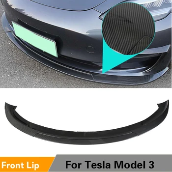 ABS Preto Brilhante Olhar de Carbono do pára-choque Dianteiro Lip Spoiler Divisores De Tesla Model 3 2017 a 2019
