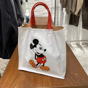 A Disney para crianças, bonito Mickey Mouse bolsa cartoon acertar a cor da lona mulheres senhora de saco sacos de ombro