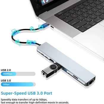 Tipo USB-C-Hub 8-em-1 Adaptador Multifuncional Para 4K HDMI RJ45 USB 3.0 SD/TD Leitor de Cartão de PD Carga Rápida Para MacBook Pro