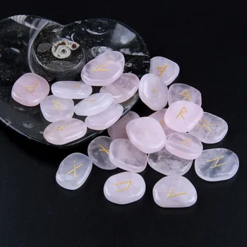 Natural de Runa Pedras Gravadas Letras de Cristal Conjunto da Wicca Pagão Quartzo Rosa Chakra da Pedra Reiki Cura EN0520SY