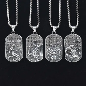 1 pcs constelação de doze homens mulheres pingente de aço inoxidável 316l longo colar de jóias tag embutidos cristal praça pérola cadeia