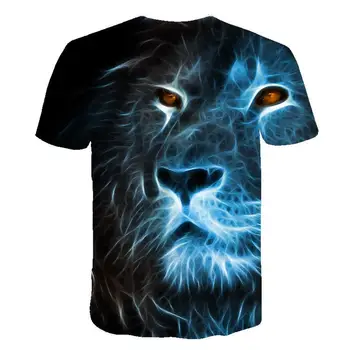 Verão T-shirt masculina O-pescoço curto roupas de mangas Animal Leão 3D de impressão de T-camisa Casual T-shirt masculina