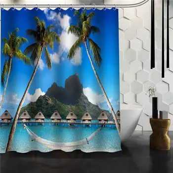 Personalizado praia do Caribe Cortina do Chuveiro, Produtos de Banho Criativo Poliéster Casa Cortina de Chuveiro/Banheiro Produto