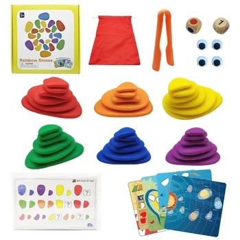 Crianças de Bebê Brinquedos Educacionais de Montessori arco-íris de Plástico Transparente Seixos, com Corta a Aprendizagem Precoce de Crianças de Empilhamento de Jogo Presentes