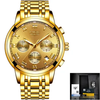 Reloj Hombre LIGE Todos os Relógios de Ouro Mens 2020 Luxo de Moda Quartzo relógio de Pulso Analógico Cronógrafo Homens Relógio Impermeável Relógio+Caixa