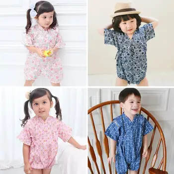 Kimono Roupas De Bebê Em Estilo Japonês, Roupas De Crianças Meninas Romper Retro Roupão De Banho Uniforme Roupas De Bebês De Impressão Traje Unisex Y531