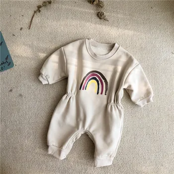 2021 Primavera Novo Bebê Meninos Romper De Lã De Algodão Do Bebê Recém-Nascido Meninas Macacão Infantil Arco-Íris De Romper Do Bebê Roupa De Espessura Outerwear