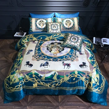 Luxo de algodão egípcio impresso casamento conjuntos de cama jacquard de impressão digital em algodão capa de edredão conjunto rainha size2000TC#/