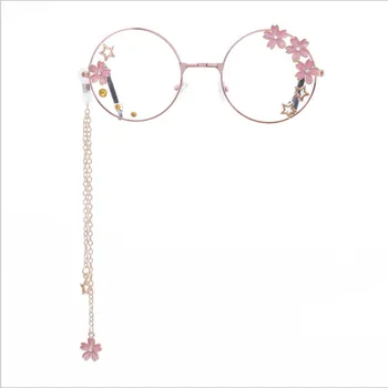 Lolita Japonês de flor de Cerejeira Estrelas Pendentes de Óculos Macio irmã Bowknot Harajuku Óculos Com a cadeia de Cosplay Anime em Torno de