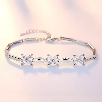 925 prata esterlina de moda bonito da flor de cristal brilhante pulseiras para mulheres jóia de presente de aniversário wholeslae drop shipping