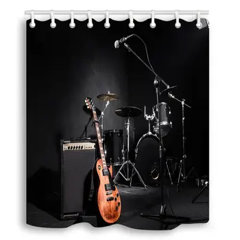 Instrumentos musicais Guitarra com Tambor em Preto Impermeável Tecido de Cortina de Chuveiro