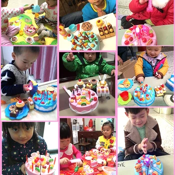 DIY Bolo de Novo 76PCS de Aniversário do Conjunto de Cozinha Alimentar, Brincar de faz de conta Cortar a Fruta de Brinquedos Educativos, Brinquedos de Presente Cocina De Juguete Para Bebê Criança