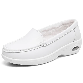 BeckyWalk Primavera Mulheres Brancas Sapatos Confortáveis Cunha Sapatas das Mulheres de Couro Genuíno sexo Feminino Sapatos Sapatos de Senhora zapatos mujer WSH2735