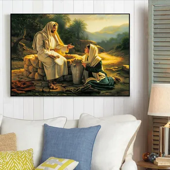 Famosa Pintura de Jesus e A Mulher Samaritana Tela de Pintura de Cartazes e Impressões de Arte de Parede Fotos de Sala de estar Decoração de Casa