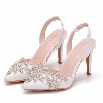 Cristal Rainha Strass Casamento Sapatos de Noivas os Sapatos de Pontas de Dedo do pé de um Salto Alto Lindo da Festa de Formatura de Sapatos de Vestido de Dama de honra Sapatos 10CM