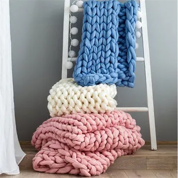 Gostosa de Fio de Malha Cobertor feitas à Mão-de malha Quente Tricotar Chunky Cobertor de Merino de Lã Macia de Espessura de Fios Volumosos Sofá Jogar