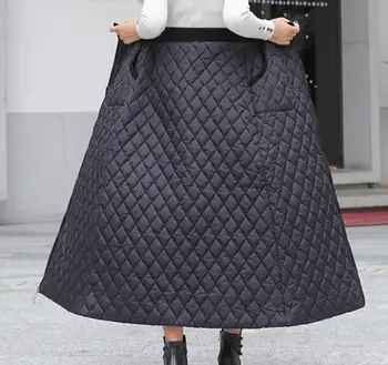 Novo outono inverno de algodão de alta saia de cintura mulheres fashion zíper quente longa saia de uma linha plus tamanho 4xl s122