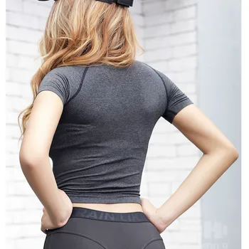 Mulher Cortada Yoga Tops,Poliéster Respirável de Fitness de Senhoras T-shirt,Ocos de Yoga,Camisa apertada o Topos do Ginásio Para a Execução de