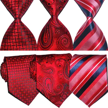 Laço vermelho Borgonha Gravata de Presente Para os Homens Festa de Casamento de Seda Listrado e Xadrez 10cm de Largura de Moda Jacquard Tecido Desgaste Formal de Negócios