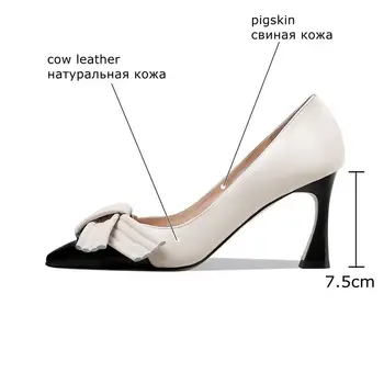 ALLBITEFO moda gravata borboleta de couro genuíno de alta saltos de sapatos senhoras sapatos de mulheres de sapatos de salto alto fino, saltos de sapatos de casamento sapatos woemn