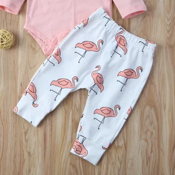 Bonito Infantil Bebê Meninos Romper Voando Tops de Manga + Calças compridas Flamingo Cabeça 3PCS Conjunto de Roupa de Roupas Bonitos