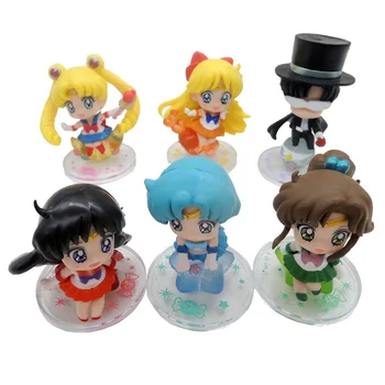 6pcs/monte de Anime Figura de Sailor Moon Crystal Lua Sukino Chiba Mamoru Minako Aino Q a Versão de PVC Figuras de Ação, Modelo de Brinquedos