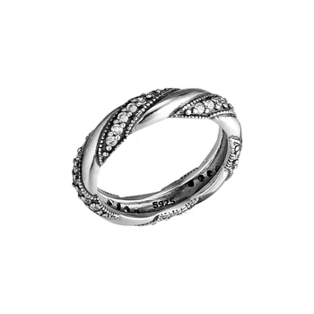 Real 925 Prata Esterlina de Fita de Amor Anéis de Dedo Para as Mulheres, Casamento, Anel de Noivado de Moda, Jóias por Atacado