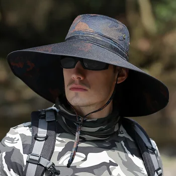 CAMOLAND Camuflagem Balde de Chapéus Para homens UPF 50+ Chapéu de Sol de Verão Casual Masculino Exterior Chapéu de Pesca Longo Aba Larga Boonie Pac