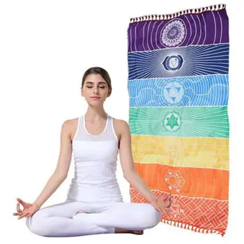 1Pcs Borlas Único arco-íris Chakra Yoga Toalha de Viagem Listras Boho Tapeçaria Mandala Tapeçaria Mat