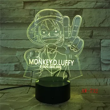 LED 3D Luffy Luz da Noite 7 Cores Mudando Uma Peça Lâmpada de Mesa Quarto Atmosfera Anime Decoração Luminárias Presentes Crianças AW-732