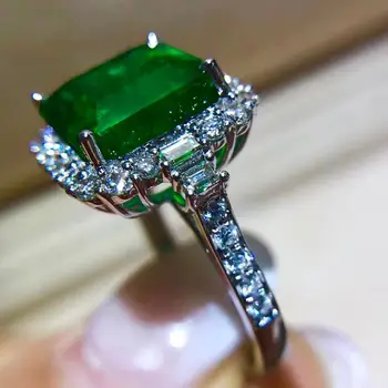 ANJO NEGRO 2020 Nova Prata 925 Luxo Esmeralda CZ Quadrado de pedra preciosa Turmalina Verde Abrir o Anel Para as Mulheres Jóia de Presente de Casamento