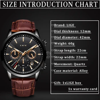 LIGE 2019 Relógios de homens de melhor Marca de Luxo Masculina Militar do Esporte Relógio de Homens de Couro à prova d'água Quartzo relógio de Pulso Relógio Masculino+Caixa