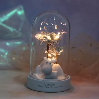 LED de desenhos animados Luz da Noite Romântica Decoração do Quarto da Lâmpada Atmosfera Luzes Crianças de Aniversário, Presente de Natal de Resina de Vidro Floral Lâmpada