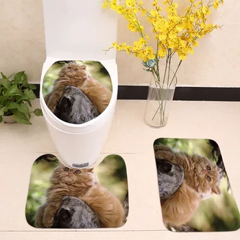 3pcs/set Gato Adorável Tapete de casa de Banho casa de Banho Tapete Define Anti Derrapante Animal Tapetes Almofada de Assento de Banheiro Capa de Conjuntos para a Decoração Home