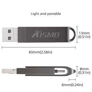 Kismo USB3.0 tipo-C pen drive de 32gb 64gb de memória stick otg USB Flash Drive para o Samsung S8 S9 Nota 8 9 Huawei P10 P20 Mate 10 20