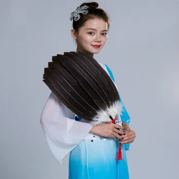 Estilo chinês Antigo Pena de Mão Fã de Ganso Pena de Pavão de Dança de Desempenho do Ventilador Adereços Abanicos Para Boda Eventail Principal