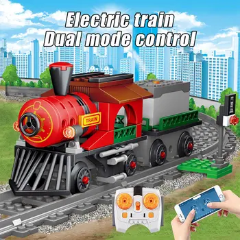 Cidade Elétrica de Controle Remoto de Trem férrea Blocos de Construção Técnica Carro RC Figuras Tijolos de Brinquedos para as Crianças de Presente de Natal