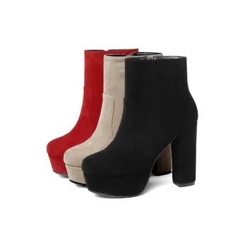 NEMAONE 2020 novo de qualidade superior rebanho, botas de couro de mulheres de salto alto plataforma ankle boots para as mulheres do dedo do pé redondo outono inverno sapatos
