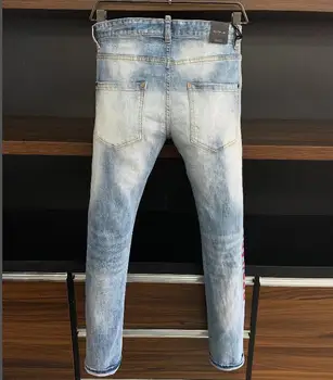 Europeia dsq marca Itália calças jeans preto coolguy calças de brim das MULHERES/Homens Magro calças de brim, denim, calças blue hole Calças jeans 9083