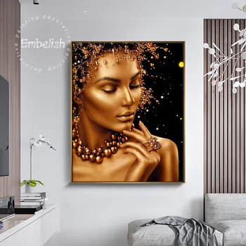 Embelish 1 Peças Preto E Dourado Nude Mulher Africana Parede Imagens Para A Sala De Decoração De Casa De Pinturas Em Tela, Cuadros Cartazes