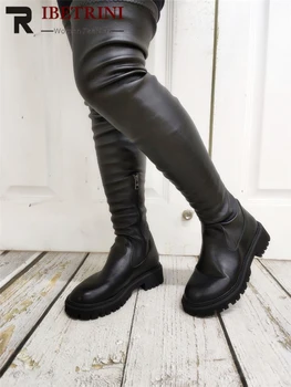 RIBETRINI Nova Moda Over The Knee Boot Elástico Chunky Salto Antiderrapante Exclusiva Mulher Sapatos Botas Femininas